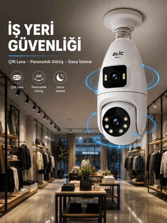Wi-Fi Çift Lens Ampul Kamera Akıllı Ev Güvenliği