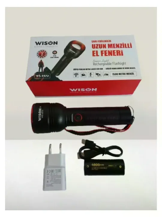 WISON WS-5572 20W Uzun Menzilli Şarjlı Metal El Feneri (4745)