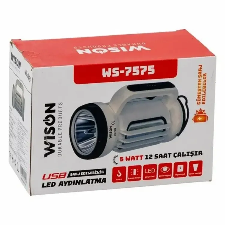 Wison Ws-7575 5 Watt Solarlı Projektör Şarjlı Spot Fener