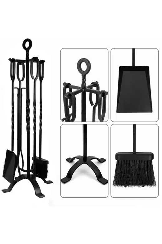 WOODSHUT SGSS-38006 5 Li İthal Metal Ferforje Şömine - Soba Maşa Takımı Aksesuar Seti
