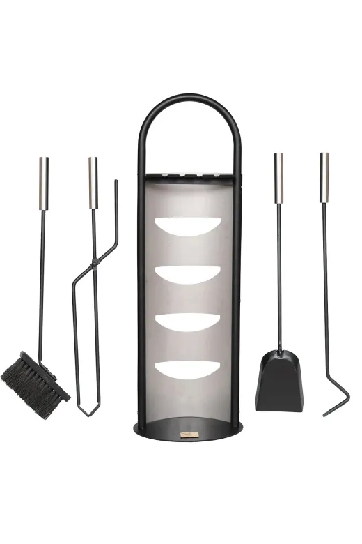 WOODSHUT SGSS-38024 5 Li Lüx Ithal İnox Standlı Şömine - Soba Maşa Takımı Aksesuar Seti