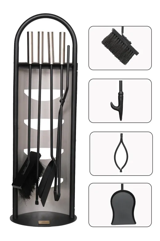 WOODSHUT SGSS-38024 5 Li Lüx Ithal İnox Standlı Şömine - Soba Maşa Takımı Aksesuar Seti