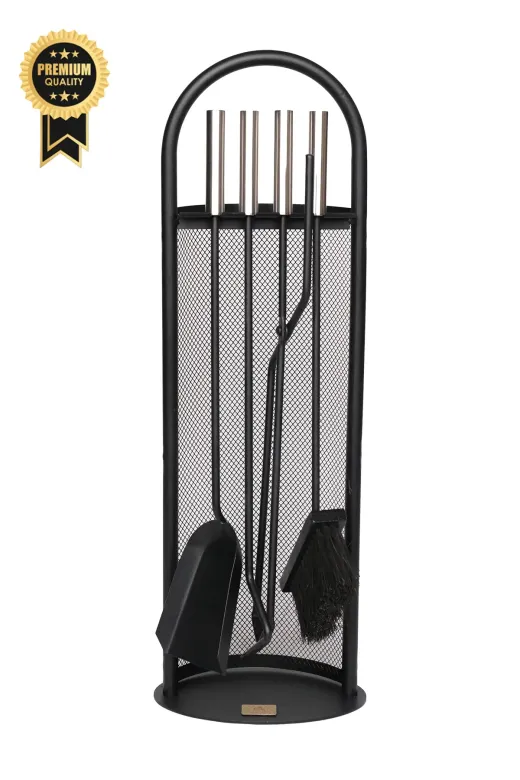 WOODSHUT SGSS-38025 5 Li Lüx Ithal Tel Standlı Şömine - Soba Maşa Takımı Aksesuar Seti