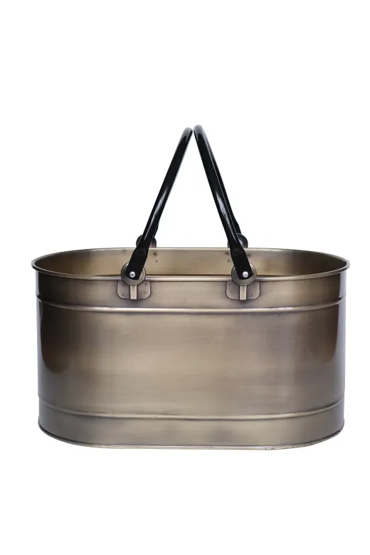 WOODSHUT TYCJCRT01N172551805398948 Metal Gold Uzun Oval Kulplu Tasarım Şömine-  Soba Odun Depolama Saklama Kovası