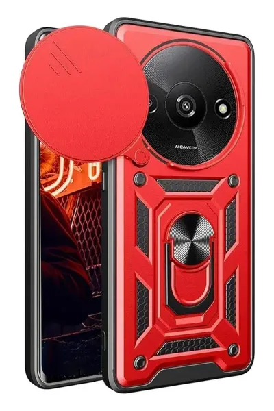 Xiao Red A3 4G Kılıf Pars Lens Yüzüklü Silikon - Kırmızı