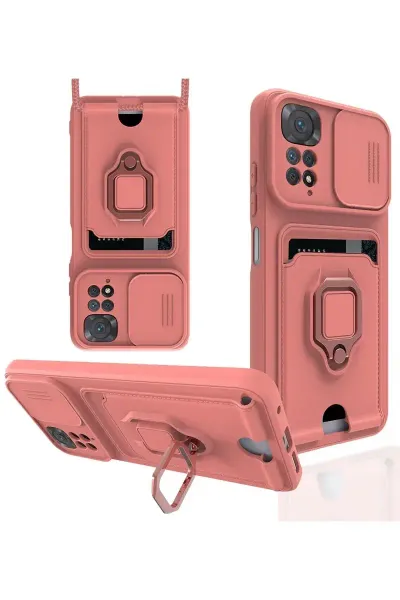 Xiao Red Note 11 Kılıf Zuma Kartvizitli Yüzüklü Silikon - Pembe