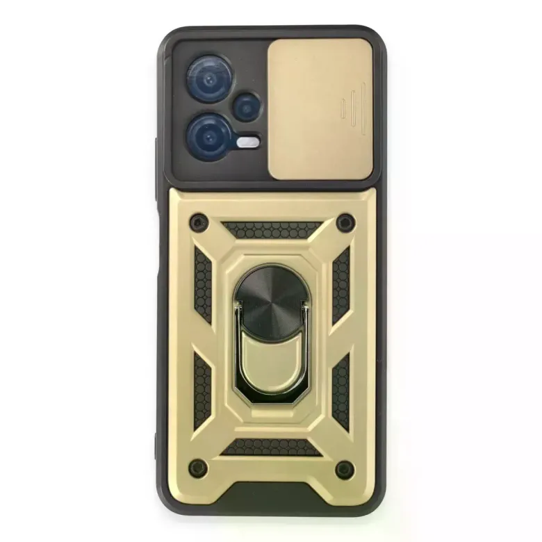 Xiao Red Note 12 5g Kılıf Pars Lens Yüzüklü Silikon - Gold