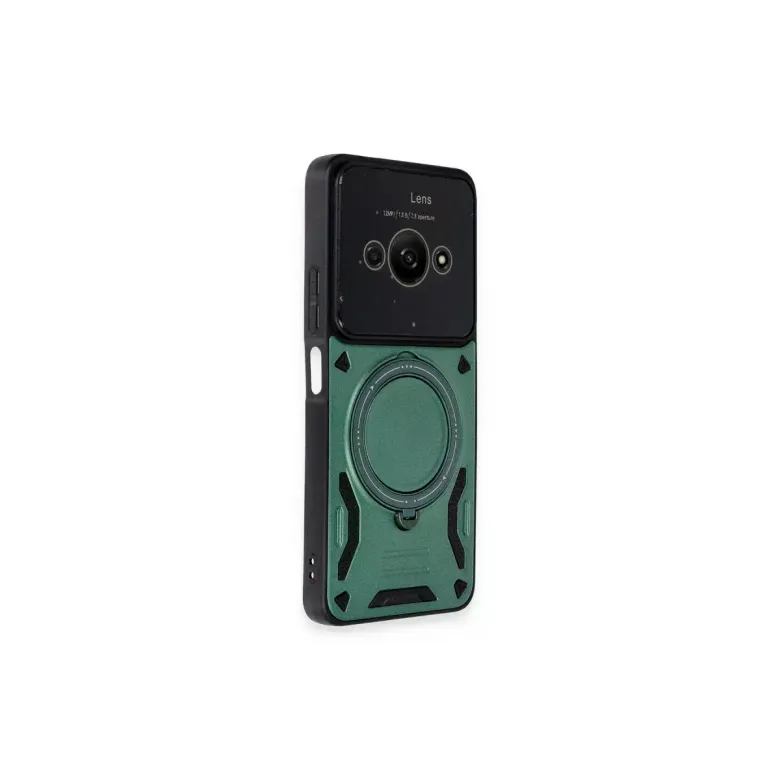 Xiaomi Poco C61 Kılıf Joy Lens Standlı Kapak - Koyu Yeşil