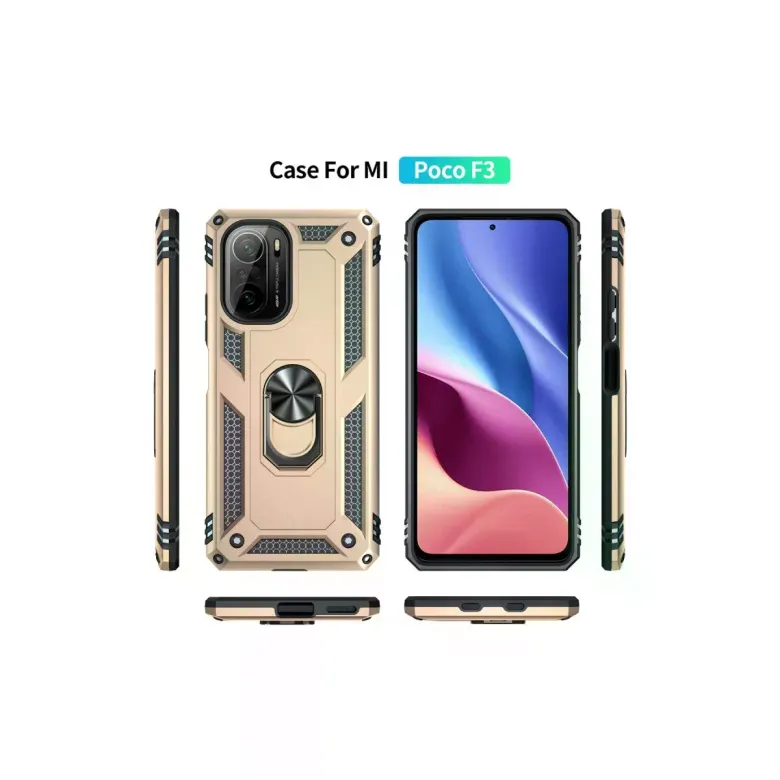 Xiaomi Poco F3 Kılıf Sofya Yüzüklü Silikon Kapak - Gold