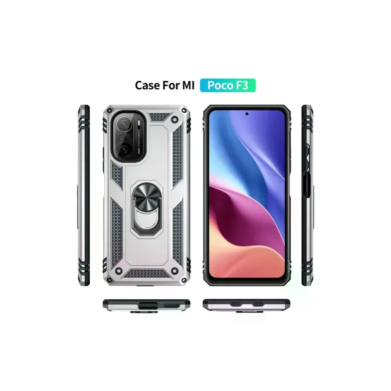 Xiaomi Poco F3 Kılıf Sofya Yüzüklü Silikon Kapak - Gümüş