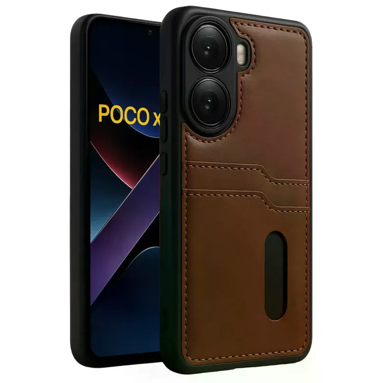 Xiaomi Poco X7 Pro Kılıf Sara Kartvizitli Deri Kılıf - Taba