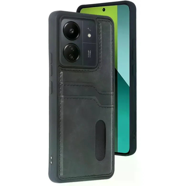 Xiaomi Redmi 13c Kılıf Sara Kartvizitli Deri Kılıf - Siyah