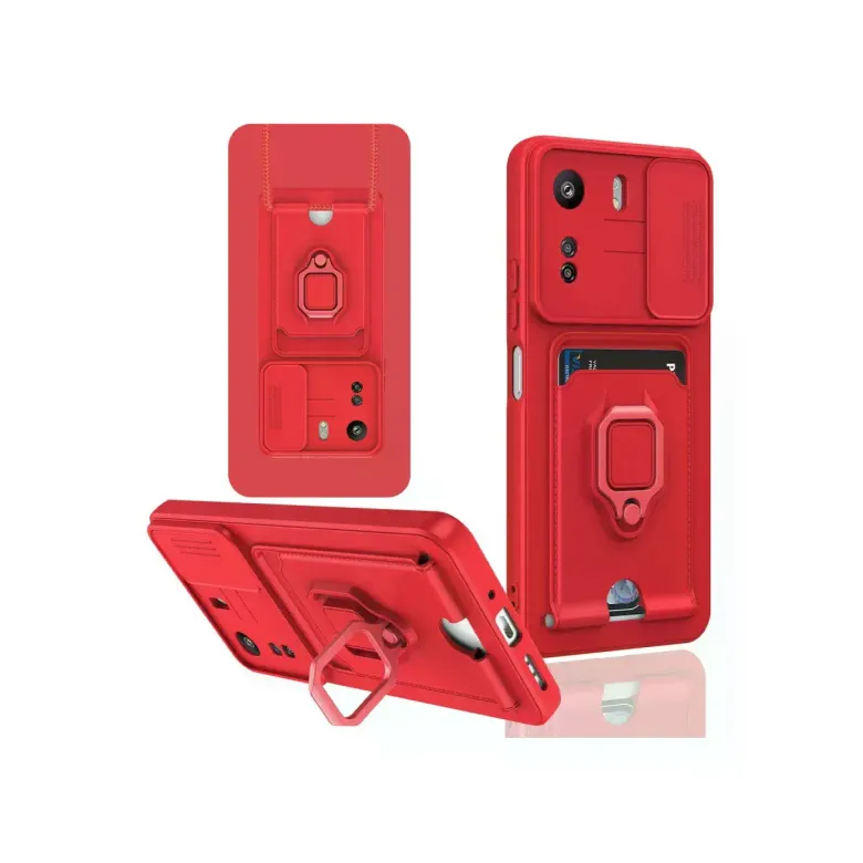 Xiaomi Redmi 13c Kılıf Zuma Kartvizitli Yüzüklü Silikon - Kırmızı