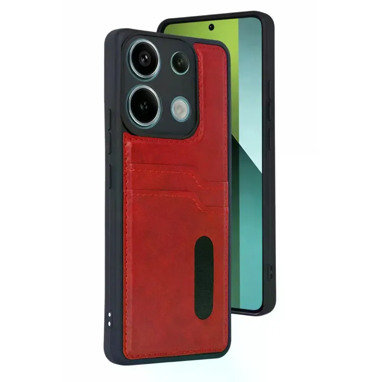 Xiaomi Redmi 15c 4g Sara Kartvizitli Deri Kılıf - Kırmızı