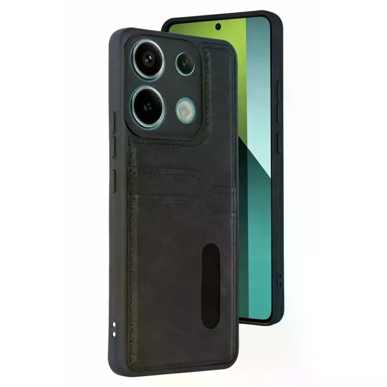 Xiaomi Redmi 15c 4g Sara Kartvizitli Deri Kılıf - Siyah