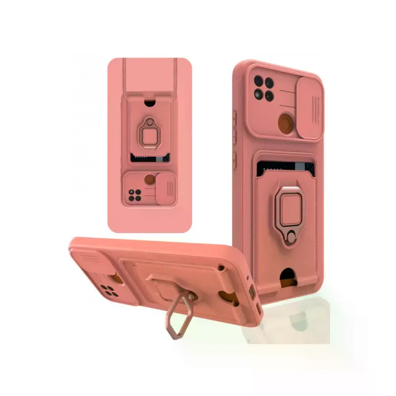 Xiaomi Redmi 9C Kılıf Zuma Kartvizitli Yüzüklü Silikon - Pembe