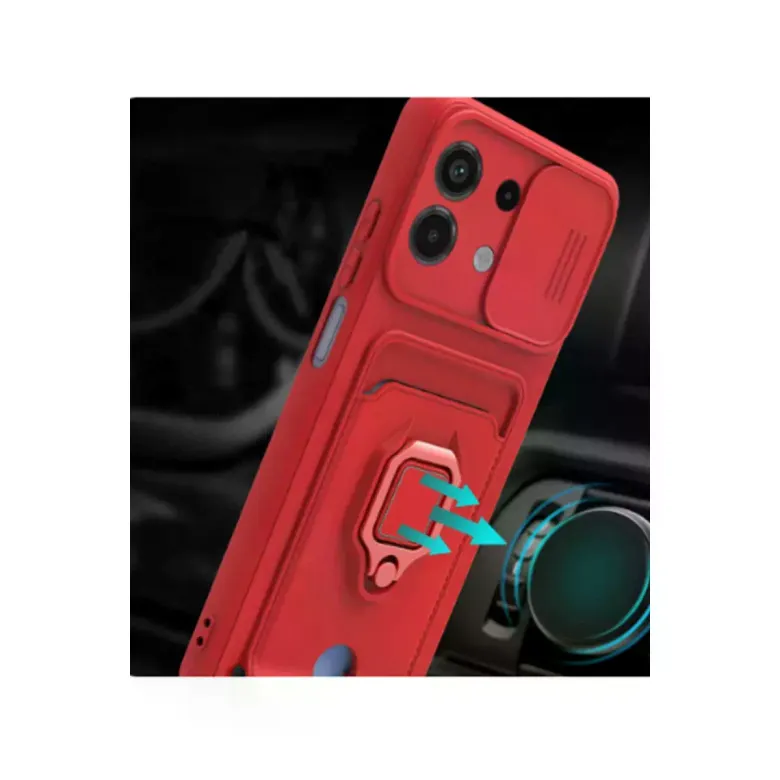 Xiaomi Redmi Note 13 4g Kılıf Zuma Kartvizitli Yüzüklü Silikon - Kırmızı