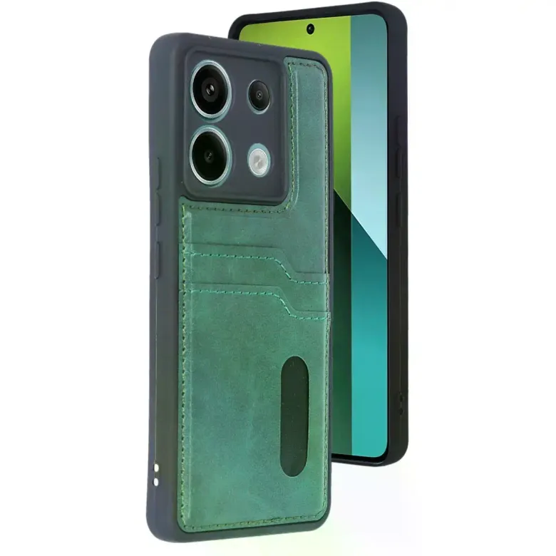 Xiaomi Redmi Note 13 Pro 4g Kılıf Sara Kartvizitli Deri Kılıf - Koyu Yeşil