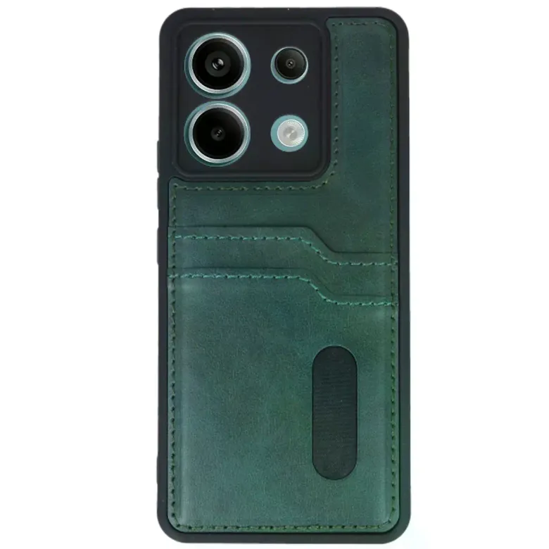 Xiaomi Redmi Note 13 Pro 5g Kılıf Sara Kartvizitli Deri Kılıf - Koyu Yeşil
