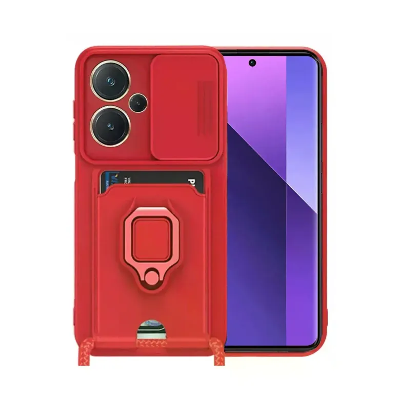 Xiaomi Redmi Note 13 Pro Plus Kılıf Zuma Kartvizitli Yüzüklü Silikon - Kırmızı