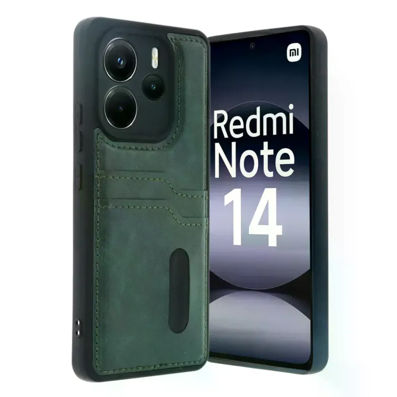 Xiaomi Redmi Note 14 4g Kılıf Sara Kartvizitli Deri Kılıf - Koyu Yeşil