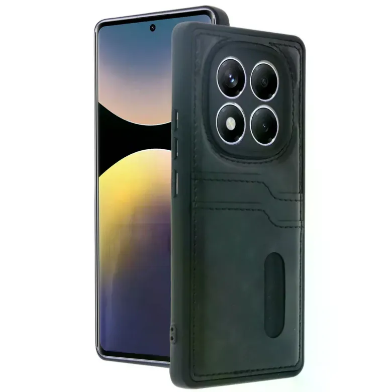 Xiaomi Redmi Note 14 Pro 4g Kılıf Sara Kartvizitli Deri Kılıf - Siyah