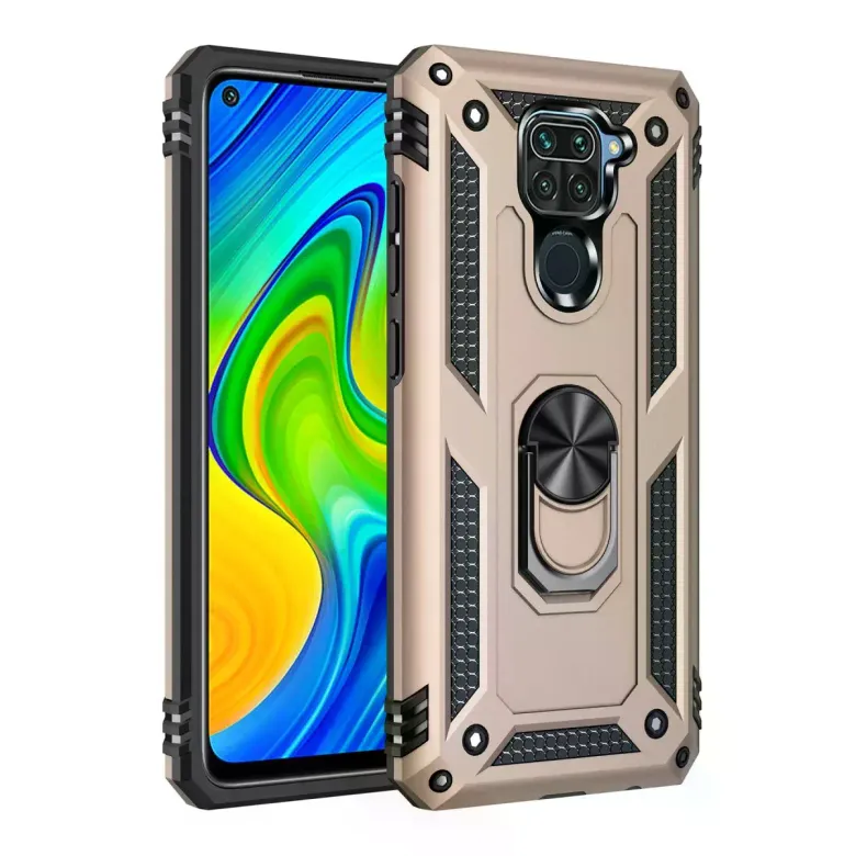 Xiaomi Redmi Note 9 Kılıf Sofya Yüzüklü Silikon Kapak - Gold