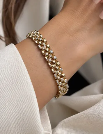 Xuping Gold Işıltılı Rolex Model Taşlı Bileklik  Xuping Kadın 14K Altın Kaplama Gold -90