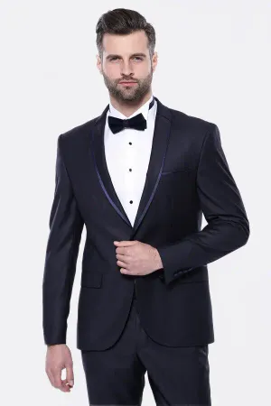 Yaka Pileli Lacivert Slim Fit Damatlık Takım Elbise | Wessi - 50 / Lacivert