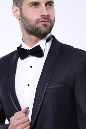 Yaka Pileli Lacivert Slim Fit Damatlık Takım Elbise | Wessi - 52 / Lacivert