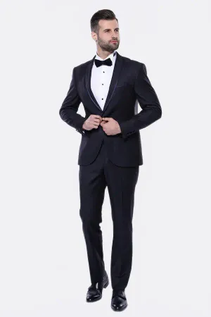 Yaka Pileli Lacivert Slim Fit Damatlık Takım Elbise | Wessi - 52 / Lacivert