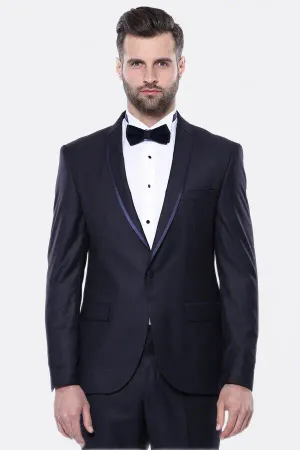 Yaka Pileli Lacivert Slim Fit Damatlık Takım Elbise | Wessi - 54 / Lacivert