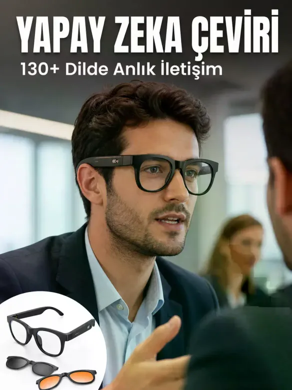 Yapay Zekâ Destekli Bluetooth Akıllı Gözlük Açık Kulak Ses Teknolojisi Müzik Dinleme ve Telefon Görü
