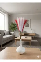 YASİMA Kırmızı Beyaz Pampas Çiçeği Ofis Dekorasyonu → Masa & Vazo Çiçekleri 70 Cm