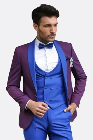 Yelekli Kombinli Bordo- Mavi Damatlık - Wessi - 48 / Bordo