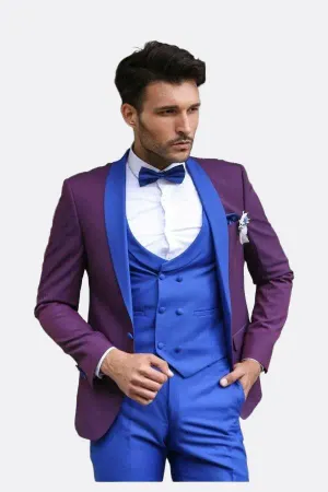 Yelekli Kombinli Bordo- Mavi Damatlık - Wessi - 48 / Bordo