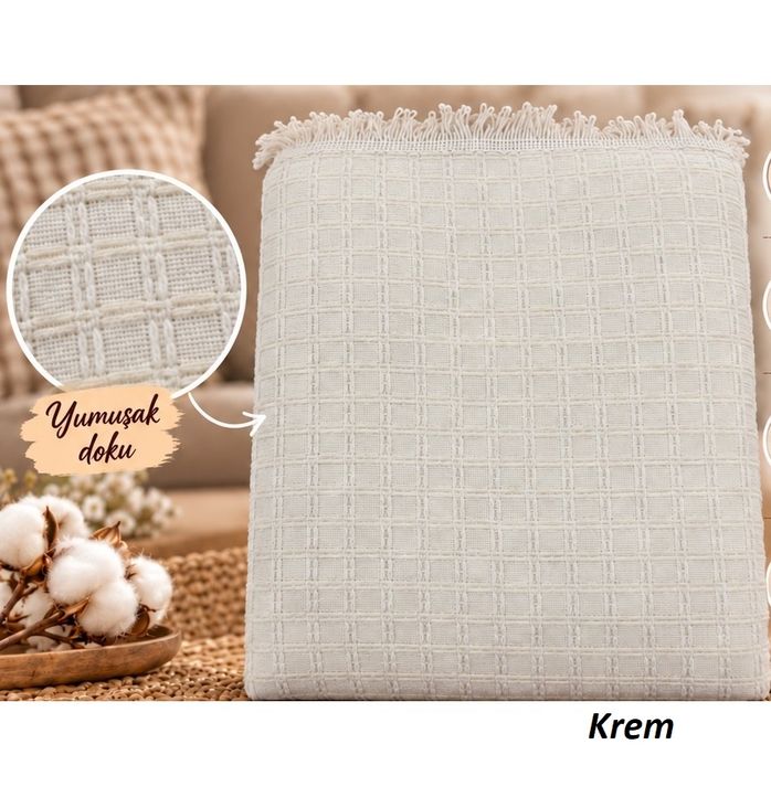 Yeni Nesil Penyeli Pamuklu Maxi Boy Kolları Kapatan Kaymaz Koltuk Örtüsü (170x300) - Krem