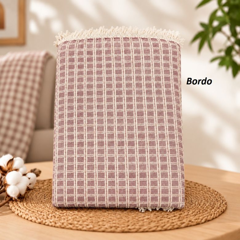 Yeni Nesil Penyeli Pamuklu Maxi Boy Kolları Kapatan Kaymaz Koltuk Örtüsü (170x300) - Bordo