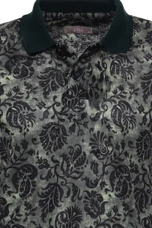 Yeşil Çiçek Desenli Polo Yaka T-shirt - Wessi