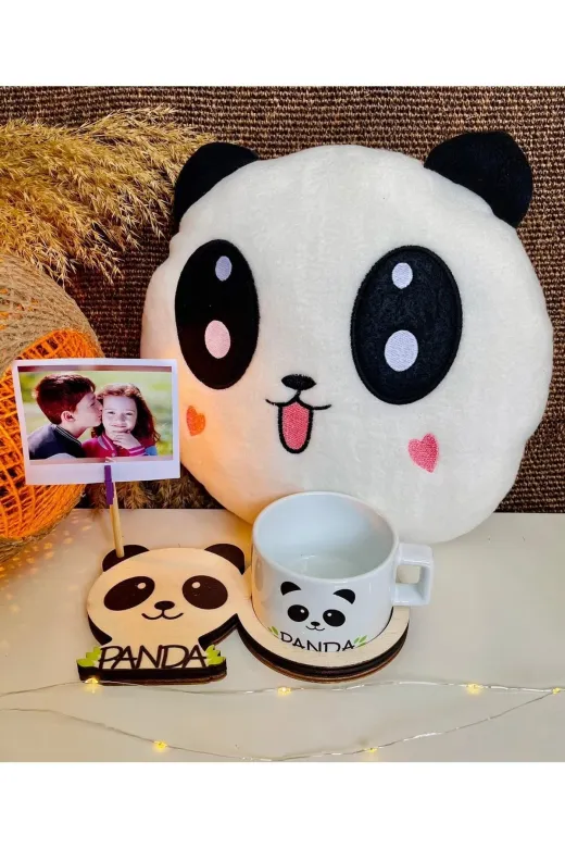 Yeşil Ördek krtordk3225 Özel Tasarım Tatlış Panda Kupalı Notluk Ve Sevimli Panda Tasarımlı Üç Boyutlu Yastık Hediye Seti