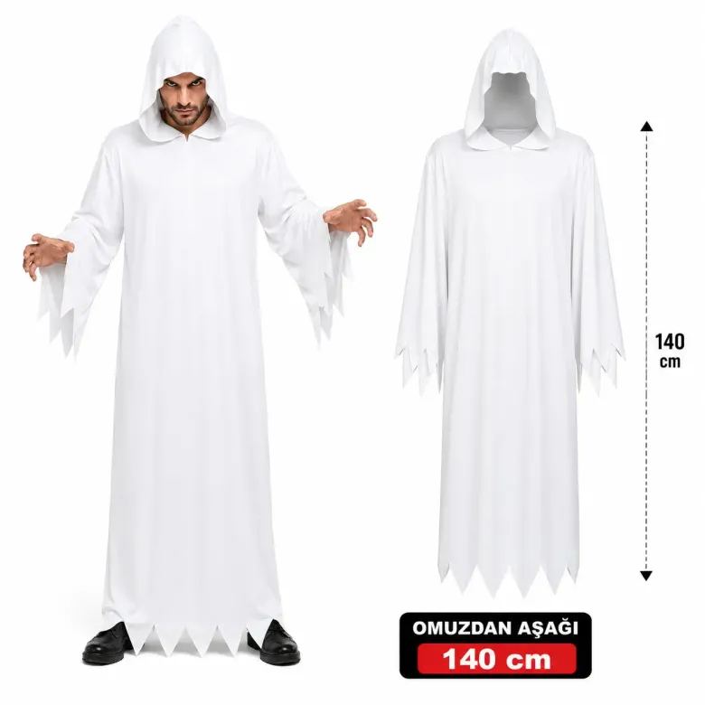 Yetişkin Beyaz Kapüşonlu Cellat Hayalet Kostümü 140 cm (4745)