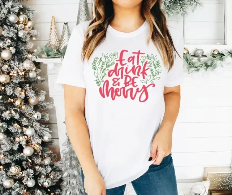 Yılbaşı Noel Baskılı Kısa Kollu Oversize Bisiklet Yaka T-shirt - Beyaz - M - Beyaz