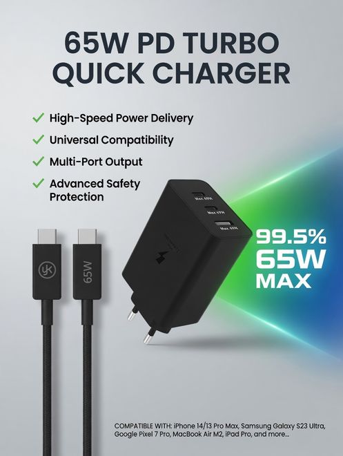 YK DESİGN YK-SR66YK-SR66 Samsung Tüm Modellere Uyumlu 3In 1 Hızlı 65W Usb-C Şarj Adaptörü Yk-Sr66