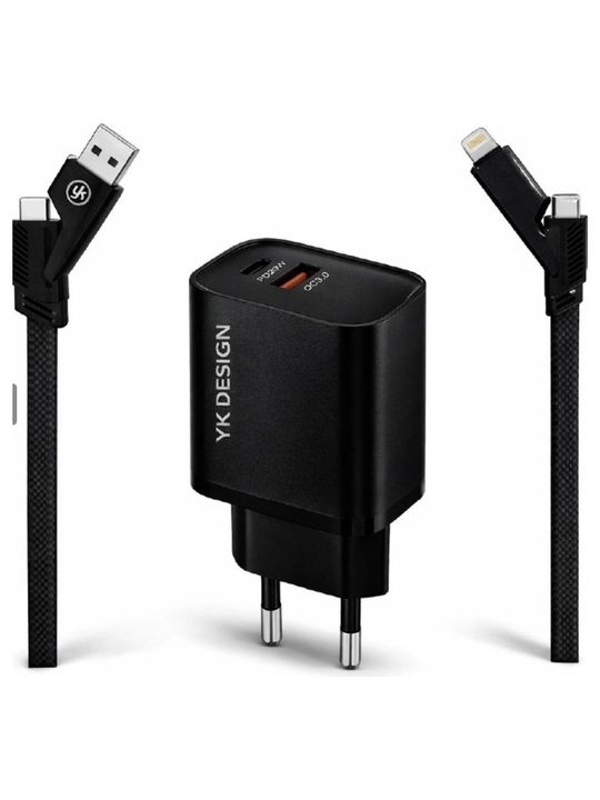 YK DESİGN YK-SR92 Usb-C Power Delivery Ve Usb-A Quick Charge 3.0 Desteği Ile 38W Çoklu Kablolu Turbo Ev Tipi Şarj Aleti
