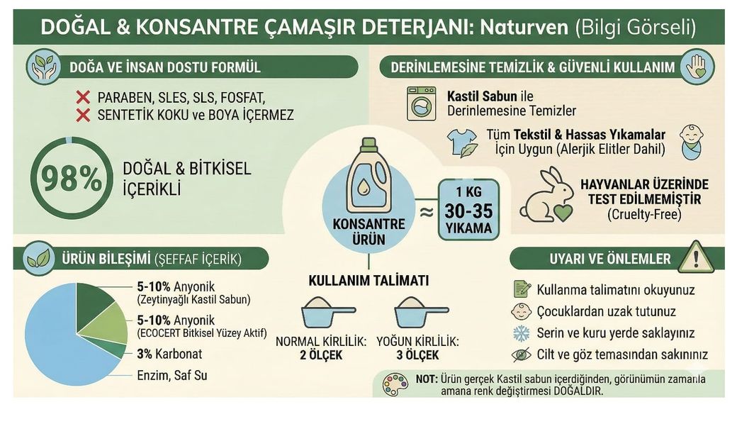 ymeJSTfxOs Naturven Ekolojik Konsantre Bebek Çamaşır Deterjanı 1 L Tüm Renkler