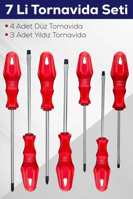 YNT İthalat 55AH-AH-AVH-1163 7'li Tornavida Seti 4 Düz Tornavida 3 Yıldız Tornavida