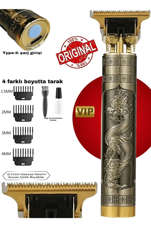 YNT İthalat AH-AVH-1097 Dragon Çelik Kasa Profesyonel Saç Sakal Ense Çizim Tüm Vücut Tüyü Lazer Öncesi Tıraş Makinesi