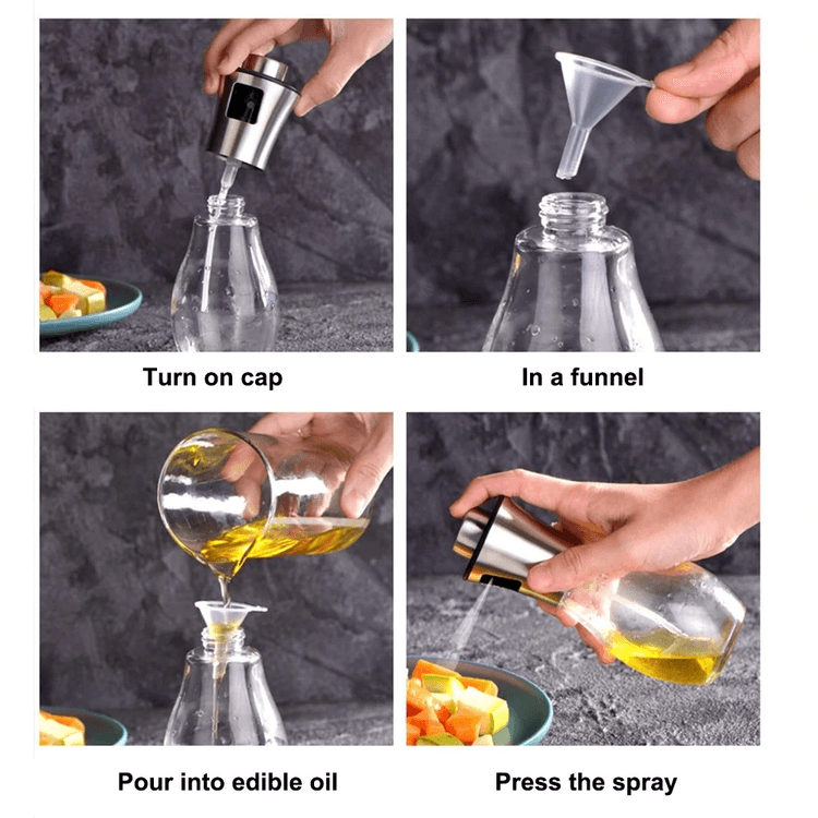 YNT İthalat AK-A517 Paslanmaz Çelik Başlıklı Cam Spray Yağdanlık
