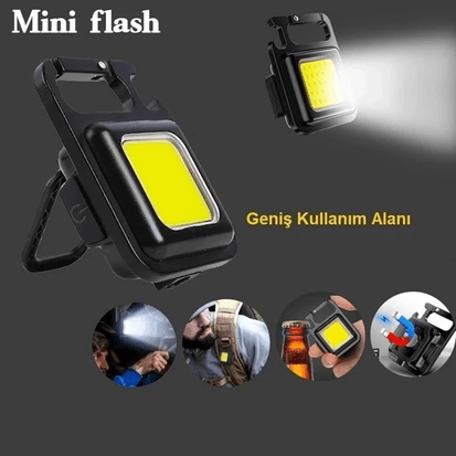 YNT İthalat AK-A770 Mini 30 Ledli  Mıknatıslı Anahtarlık Flash Kamp Lambası Askılı Kapak Açacaklı Şarjlı Fener