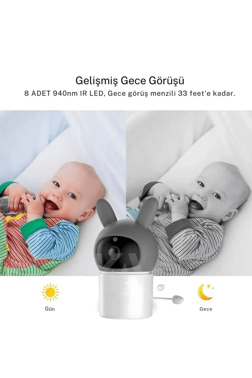 YNT İthalat EM-blm66 Bebek Kamerası Kumandalı Monitörlü Karşılıklı Konuşma Özellikli , Hatırlatıcılı Ip Bebek Kamerası
